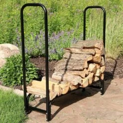 4 Ft. Black Steel Firewood Log Rack With Cover -Fire Place Store sunnydaze firewood racks qx 4lr 4lrc 31 1000