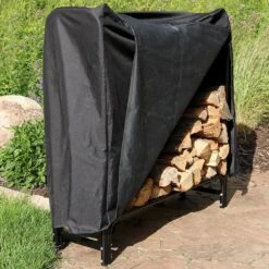 4 Ft. Black Steel Firewood Log Rack With Cover -Fire Place Store sunnydaze firewood racks qx 4lr 4lrc 44 1000