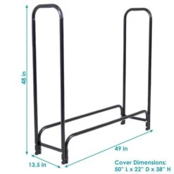 4 Ft. Black Steel Firewood Log Rack With Cover -Fire Place Store sunnydaze firewood racks qx 4lr 4lrc c3 1000