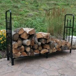 6 Ft. Steel Firewood Storage Log Rack In Black -Fire Place Store sunnydaze firewood racks qx 6dlr 31 1000