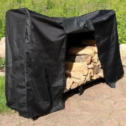 6 Ft. Firewood Log Rack With Waterproof Cover In Black -Fire Place Store sunnydaze firewood racks qx 6dlr combo fa 1000
