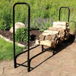 8 Ft. Outdoor Firewood Stacker Storage Holder Log Rack In Black -Fire Place Store sunnydaze firewood racks qx 8lr 31 1000
