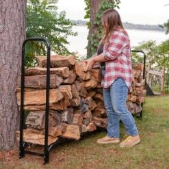 8 Ft. Firewood Log Rack And Cover In Black 16 8 Ft. Firewood Log Rack And Cover In Black -Fire Place Store sunnydaze firewood racks qx 8lr 8lrc 4f 1000