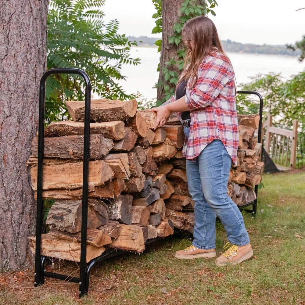 8 Ft. Firewood Log Rack And Cover In Black 6 8 Ft. Firewood Log Rack And Cover In Black - Image 6