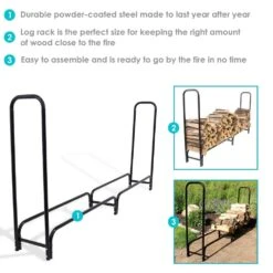 8 Ft. Outdoor Firewood Stacker Storage Holder Log Rack In Black -Fire Place Store sunnydaze firewood racks qx 8lr fa 1000