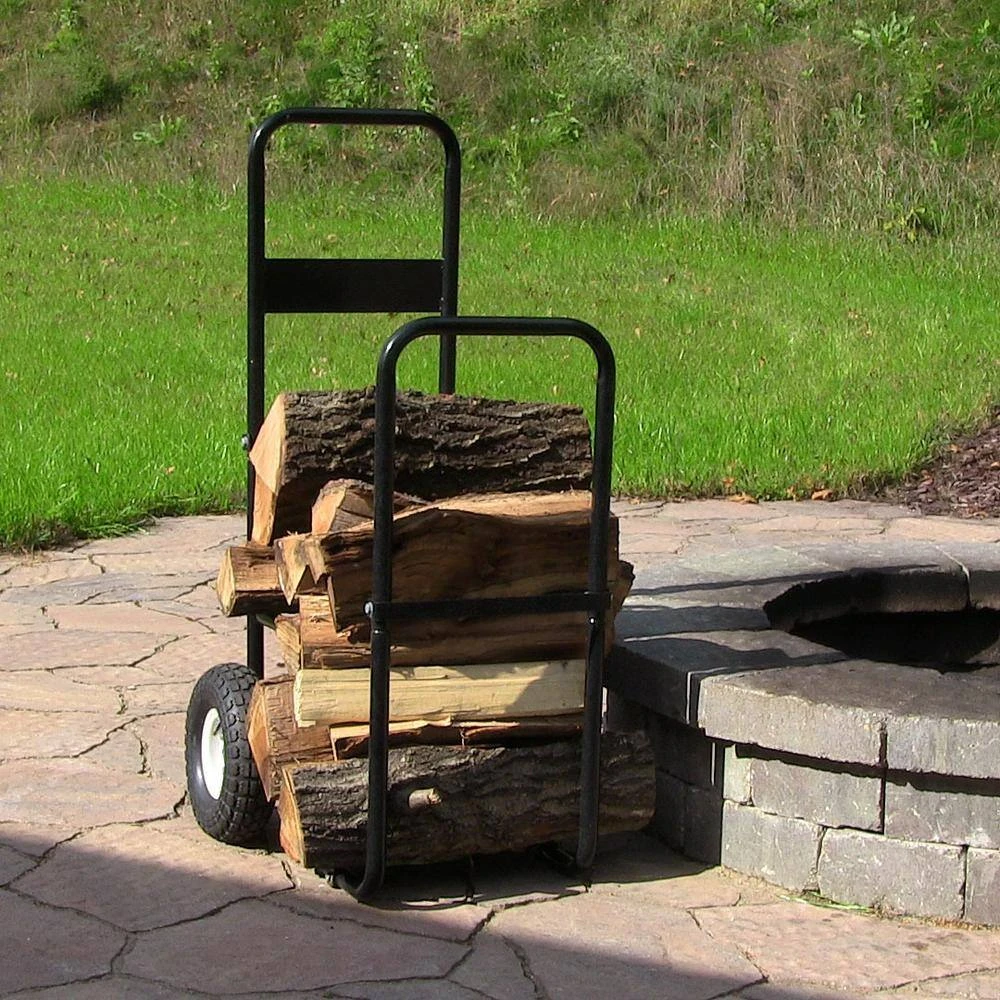 Steel Rolling Firewood Log Cart In Black 6 Steel Rolling Firewood Log Cart In Black - Image 6