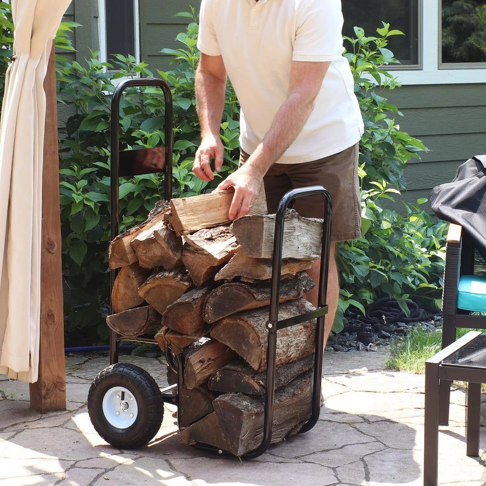 Steel Rolling Firewood Log Cart In Black 10 Steel Rolling Firewood Log Cart In Black - Image 10