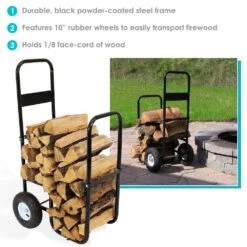 Steel Rolling Firewood Log Cart In Black 14 Steel Rolling Firewood Log Cart In Black -Fire Place Store sunnydaze firewood racks qx flc 4f 1000