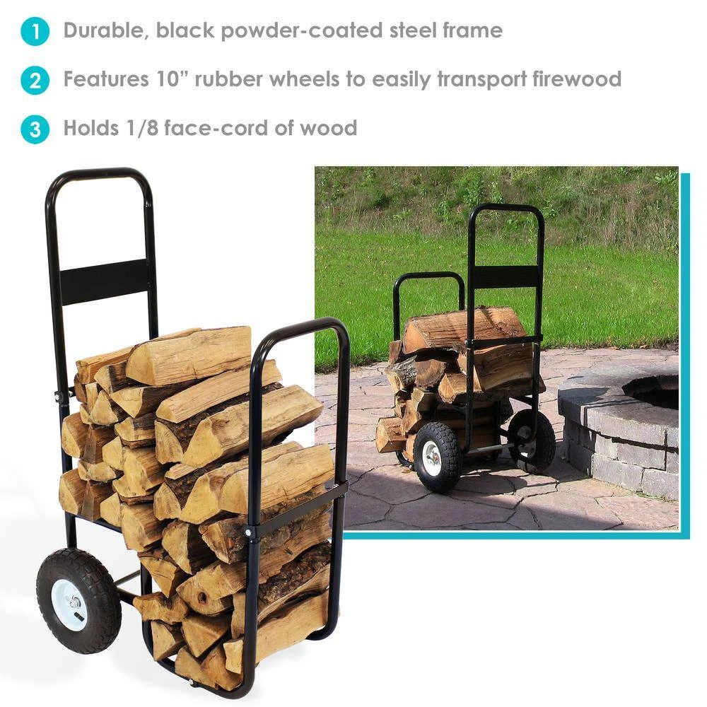 Steel Rolling Firewood Log Cart In Black 5 Steel Rolling Firewood Log Cart In Black - Image 5