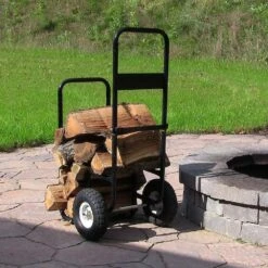 Steel Firewood Log Cart Carrier With Cover In Black -Fire Place Store sunnydaze firewood racks qx flc combo 4f 1000