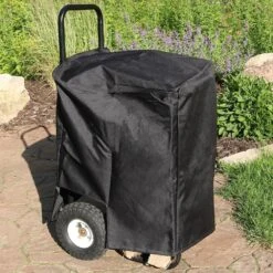 Steel Firewood Log Cart Carrier With Cover In Black -Fire Place Store sunnydaze firewood racks qx flc combo fa 1000