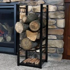 32 In. Indoor/Outdoor Fireside Log Rack With Tool Holders -Fire Place Store sunnydaze firewood racks qx flrh 1f 1000