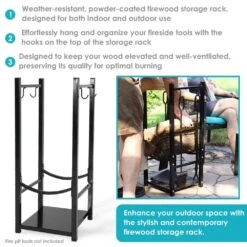 32 In. Indoor/Outdoor Fireside Log Rack With Tool Holders -Fire Place Store sunnydaze firewood racks qx flrh 66 1000