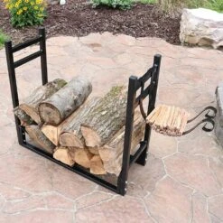 30 In. Indoor/Outdoor Firewood Log Rack With Kindling Holder 12 30 In. Indoor/Outdoor Firewood Log Rack With Kindling Holder -Fire Place Store sunnydaze firewood racks qx lrkh 4f 1000