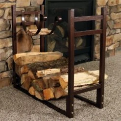 Bronze Indoor-Outdoor Firewood Log Rack With Kindling Holder -Fire Place Store sunnydaze firewood racks qx lrkh bronze 44 1000