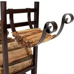 Bronze Indoor-Outdoor Firewood Log Rack With Kindling Holder -Fire Place Store sunnydaze firewood racks qx lrkh bronze 4f 1000