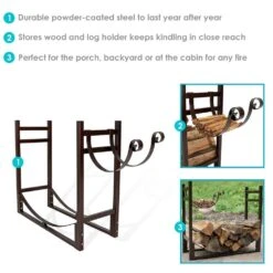 Bronze Indoor-Outdoor Firewood Log Rack With Kindling Holder -Fire Place Store sunnydaze firewood racks qx lrkh bronze 76 1000