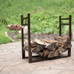 Bronze Indoor-Outdoor Firewood Log Rack With Kindling Holder -Fire Place Store sunnydaze firewood racks qx lrkh bronze fa 1000