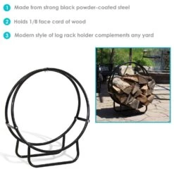 24 In. Black Steel Firewood Storage Log Hoop 11 24 In. Black Steel Firewood Storage Log Hoop -Fire Place Store sunnydaze firewood racks qx24lh 4f 1000