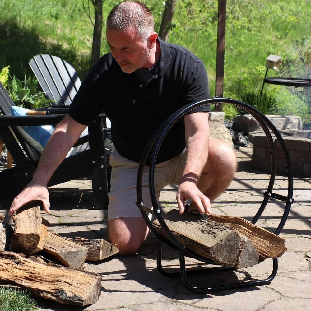 24 In. Black Steel Firewood Storage Log Hoop 8 24 In. Black Steel Firewood Storage Log Hoop - Image 8