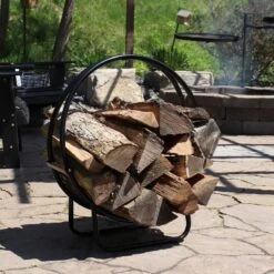 24 In. Black Steel Firewood Storage Log Hoop 10 24 In. Black Steel Firewood Storage Log Hoop -Fire Place Store sunnydaze firewood racks qx24lh c3 1000