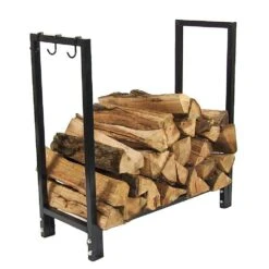 30 In. Black Steel Firewood Log Rack And Cover Combo