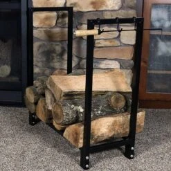 30 In. Black Steel Firewood Storage Log Holder -Fire Place Store sunnydaze firewood racks qxwr30 fa 1000