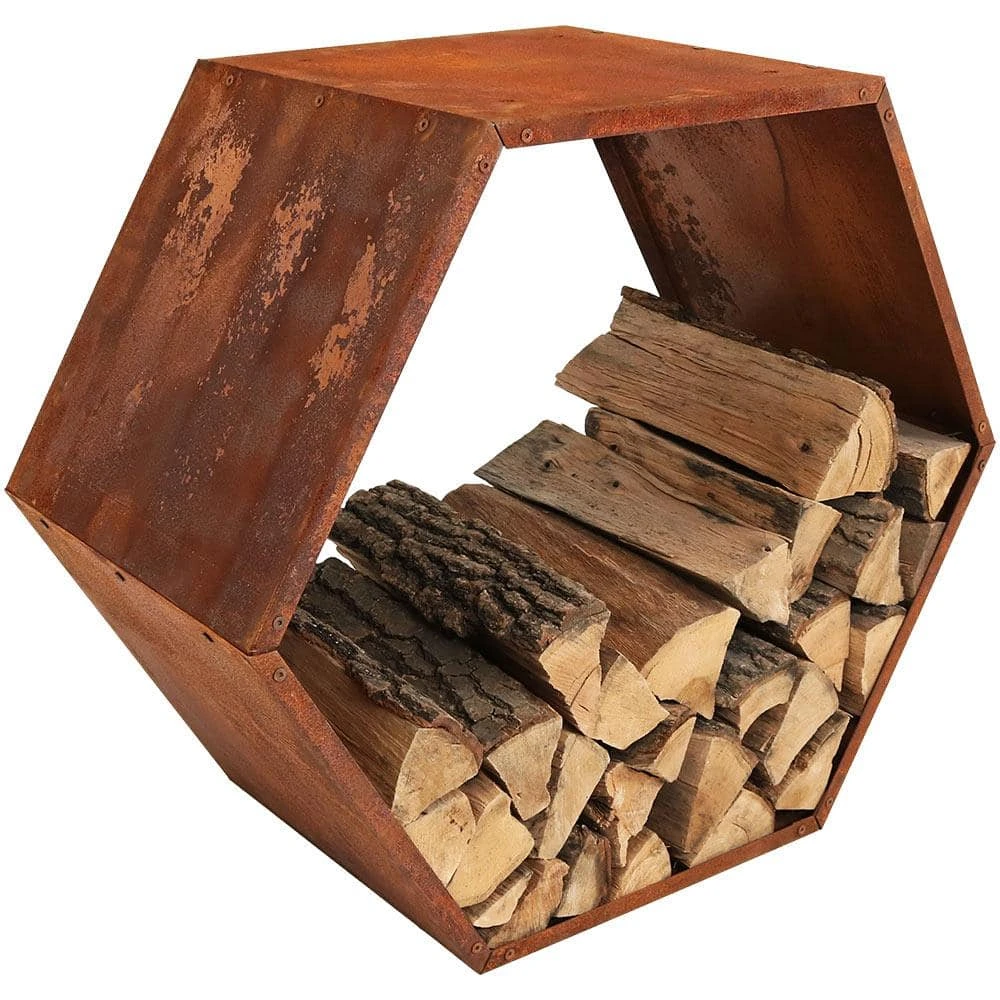 30 In. Hexagon Steel Honeycomb Firewood Log Rack 1 30 In. Hexagon Steel Honeycomb Firewood Log Rack