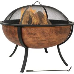25.75 In. Copper Raised Outdoor Fire Pit Bowl With Spark Screen