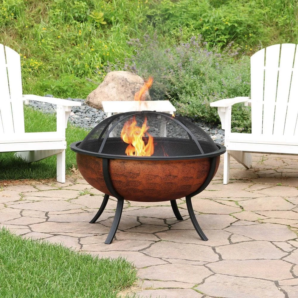 25.75 In. Copper Raised Outdoor Fire Pit Bowl With Spark Screen 2 25.75 In. Copper Raised Outdoor Fire Pit Bowl With Spark Screen - Image 2