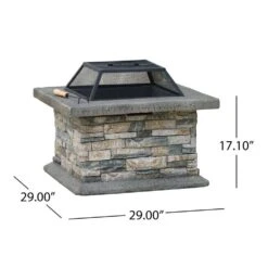 28" Square Magnesium Oxide Fire Pit, Stone Gray -Fire Place Store tatayosi outdoor fireplaces p dj 54537 1f 1000