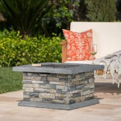 28" Square Magnesium Oxide Fire Pit, Stone Gray -Fire Place Store tatayosi outdoor fireplaces p dj 54537 44 1000