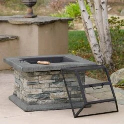 28" Square Magnesium Oxide Fire Pit, Stone Gray -Fire Place Store tatayosi outdoor fireplaces p dj 54537 4f 1000