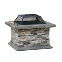 28" Square Magnesium Oxide Fire Pit, Stone Gray