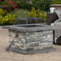 28" Square Magnesium Oxide Fire Pit, Stone Gray -Fire Place Store tatayosi outdoor fireplaces p dj 54537 fa 1000