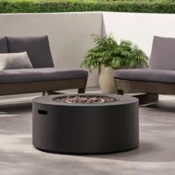 32" Round Fire Pit, Patio Gas-burning Fire Pit Outdoor Iron Propane Fireplace, Tank Outside, Dark Grey -Fire Place Store tatayosi outdoor fireplaces p dj 67759 4f 1000