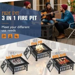32 In. Outdoor Metal Black Fire Pit With Cover And Poker -Fire Place Store tozey outdoor fireplaces t fp21sq320a 44 1000