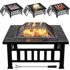 32 In. Outdoor Metal Black Fire Pit With Cover And Poker -Fire Place Store tozey outdoor fireplaces t fp21sq320a 4f 1000