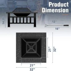 32 In. Outdoor Metal Black Fire Pit With Cover And Poker -Fire Place Store tozey outdoor fireplaces t fp21sq320a 76 1000