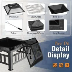 32 In. Outdoor Metal Black Fire Pit With Cover And Poker -Fire Place Store tozey outdoor fireplaces t fp21sq320a fa 1000