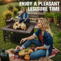 32 In. Outdoor Metal Brown Fire Pit With Cover And Poker -Fire Place Store tozey outdoor fireplaces t fp21sq32bna 1f 1000