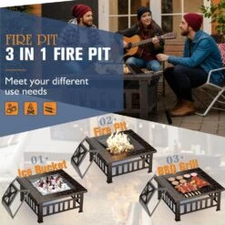 32 In. Outdoor Metal Brown Fire Pit With Cover And Poker -Fire Place Store tozey outdoor fireplaces t fp21sq32bna 44 1000