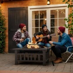 32 In. Outdoor Metal Brown Fire Pit With Cover And Poker -Fire Place Store tozey outdoor fireplaces t fp21sq32bna c3 1000