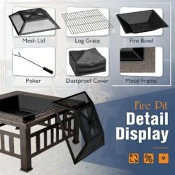 32 In. Outdoor Metal Brown Fire Pit With Cover And Poker -Fire Place Store tozey outdoor fireplaces t fp21sq32bna fa 1000