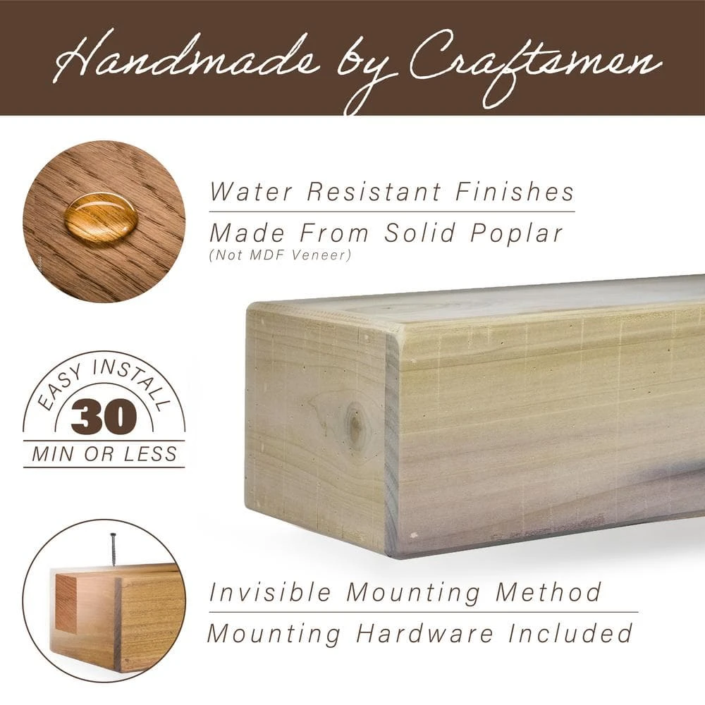 60 In. Rustic Unfinished Fireplace Shelf Mantel 3 60 In. Rustic Unfinished Fireplace Shelf Mantel - Image 3