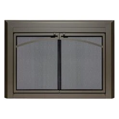 Uniflame Large Gerri Gunmetal Cabinet-style Fireplace Doors With Smoke Tempered Glass