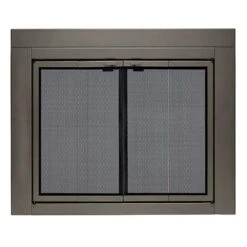 Uniflame Large Roman Gunmetal Bi-fold Style Fireplace Doors With Smoke Tempered Glass