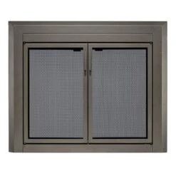 Uniflame Small Logan Gunmetal Cabinet-style Fireplace Doors With Smoke Tempered Glass