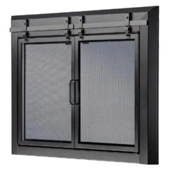 Uniflame Small Gregory Black Cabinet-style Fireplace Doors With Smoke Tempered Glass -Fire Place Store uniflame fireplace doors ufpds1201blk 40 1000