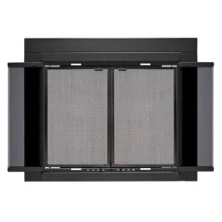 Uniflame Small Roman Black Bi-fold Style Fireplace Doors With Smoke Tempered Glass -Fire Place Store uniflame fireplace doors ufpds1601blk c3 1000